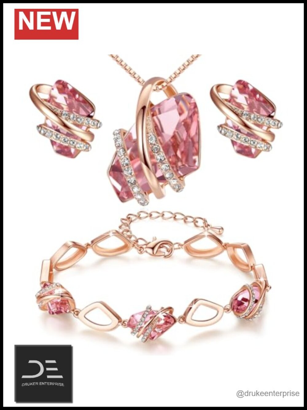 Leafael Wish Stone Crystal Necklace Stud Earrings Bracelet Jewelry Set Women